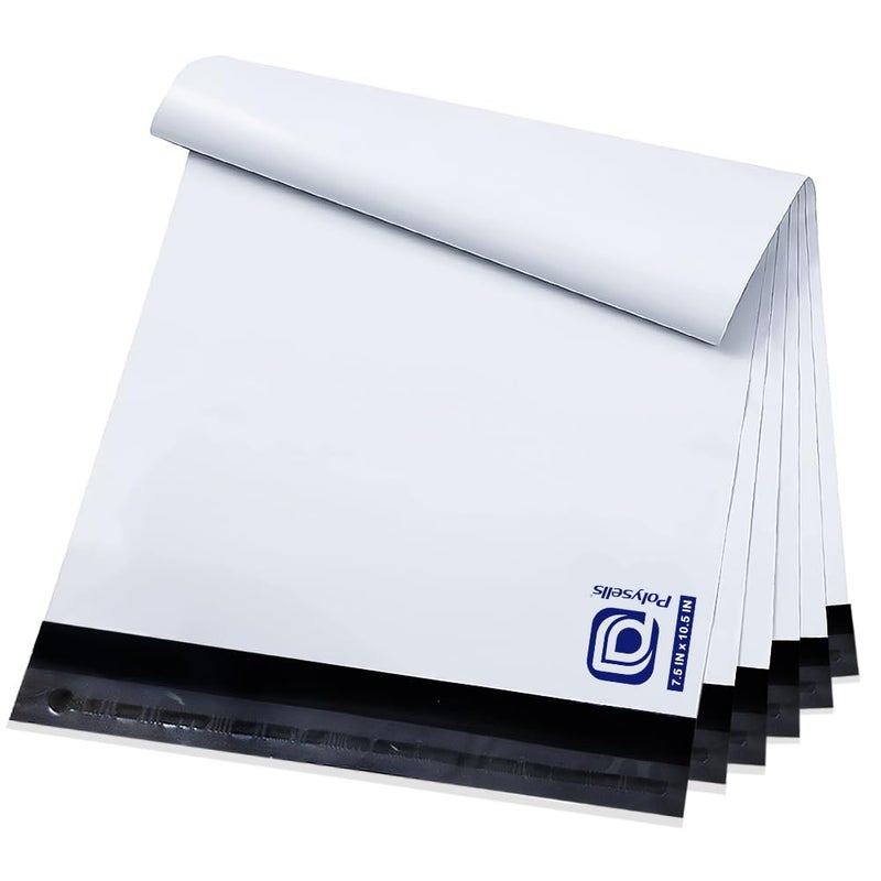 POLYSELLS Poly Mailers Shipping Envelopes, Strong Adhesive Sealing, Waterproof, and Tear-resistant Postal Mailing Bags for Clothing, Books, and Accessories (White, 100, 7.5" X 10.5") - Image 1